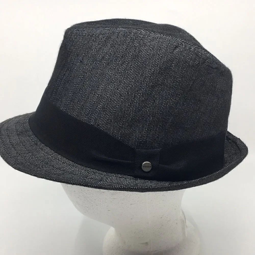 All American Stetson fedora hat black and gray chevron polyester Sz Small/Medium